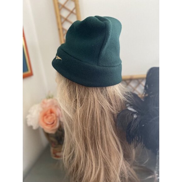 Vintage Reebok OSFA Cuffless Green Unisex Hat Beanie One Size Gold Logo EUC - Picture 4 of 16